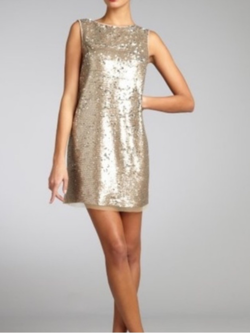 NWT  Suzi Chin Sequin Sheath Dress in Metallic Taupe size 6